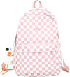 Aesthetic Checkered Backpack with Kawaii Pendant