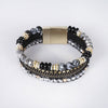 Gold Full Diamond Leather Wide Magnetic Buckle Bracelet