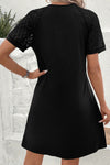 Dark Brown Contrast Lace Raglan Sleeve Pleated Detail Shift Dress