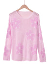 Light Pink Flower Drop Shoulder Hollow Knit Top