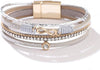 Gold Full Diamond Leather Wide Magnetic Buckle Bracelet