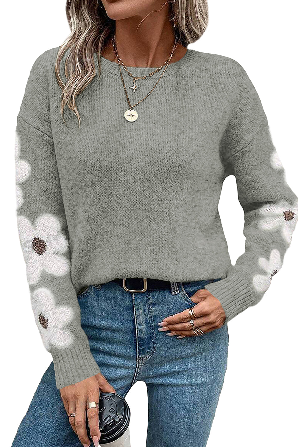 Jet Stream Flower Sleeve Drop Shoulder Sweater