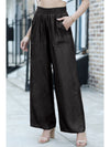 Black Side Pockets Frilled Smocked High Waist Wide Leg Jeans