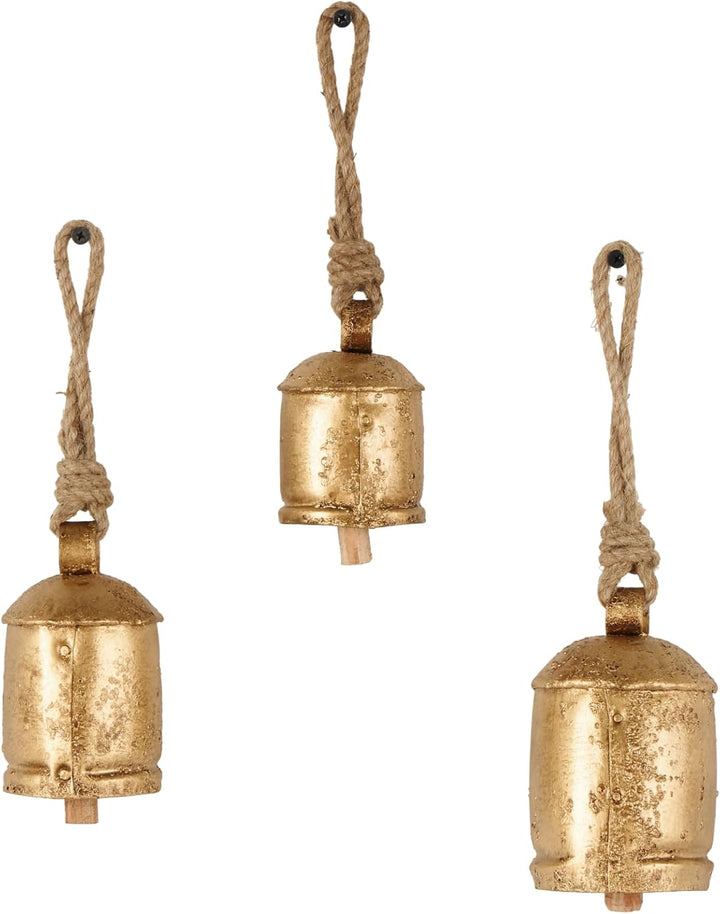 Deco 79 Gold Metal Tibetan Inspired Decorative Giant XL Cow Bells