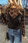 Black Mesh Crochet Splicing Slim Fit Long Sleeve Blouse