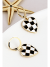 Black Checkered Heart Shape Hoop Dangle Earrings