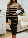 Devine Color Block Round Neck Long Sleeve Midi Dress - Cocoa Yacht Club