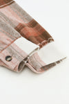 Brown Plaid Casual Button Up Flannel Long Shacket with Flap Pockets