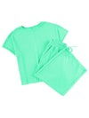 Mint Green Textured Batwing Sleeve Tee & Wide Leg Pants Plus Size Set