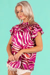 BiBi Tiered Ruffle Neck Zebra Pattern Top