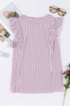 Pink Grey Casual Striped Print Ruffle Summer Top