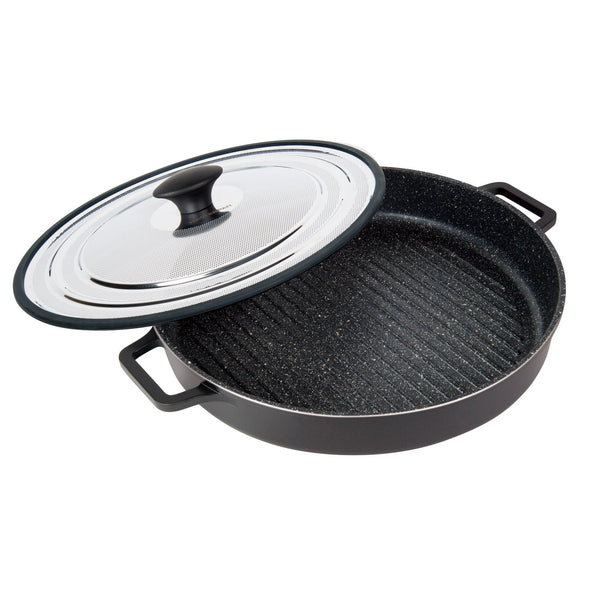 Nonstick Stovetop Oven Grill Pan & Stainless Steel Lid, Black 12" (30cm)