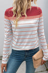 Red Stripe Colorblock Casual Long Sleeve Top