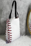 White Baseball Print Canvas Tote Bag