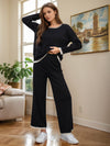 Contrast Trim Round Neck Top and Pants Sweater Set