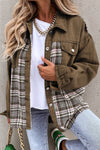 Sky Blue Plaid Patchwork Pockets Denim Jacket