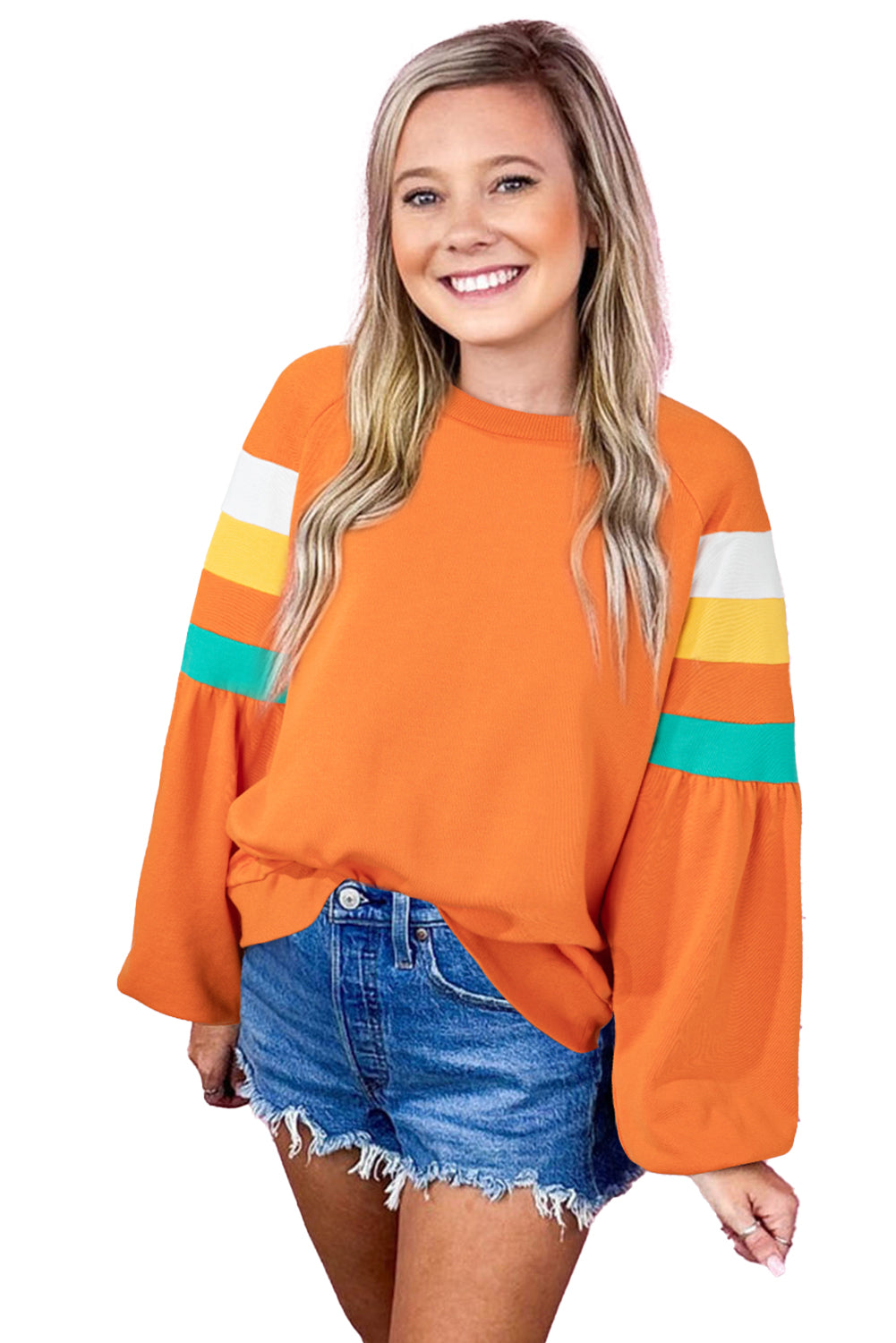 Flamingo Color Block Exposed Seam Raglan Sleeve Top