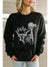 Black Embroidered Howdy Cow Graphic Crew Neck Sweatshirt