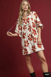 Umgee Two Tone Floral Tie-Neck Babydoll Dress