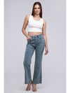 Acid Washed Frayed Cutoff Hem Straight Wide Pants