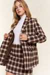 And The Why Full Size Plaid Brushed One Button Blazer - Cocoa Yacht Club