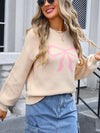 Angel Wings Bow Graphic Round Neck Long Sleeve Sweater - Cocoa Yacht Club