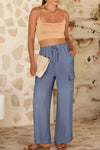 Dark Grey Drawstring Smocked Waist Wide Leg Utility Trousers