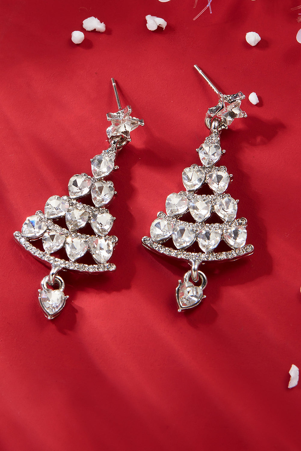 Silvery Diamond Christmas Tree Studded Dangle Earrings