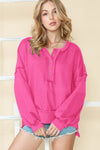 Hot Pink Slouchy Drop Shoulder Henley Sweatshirt