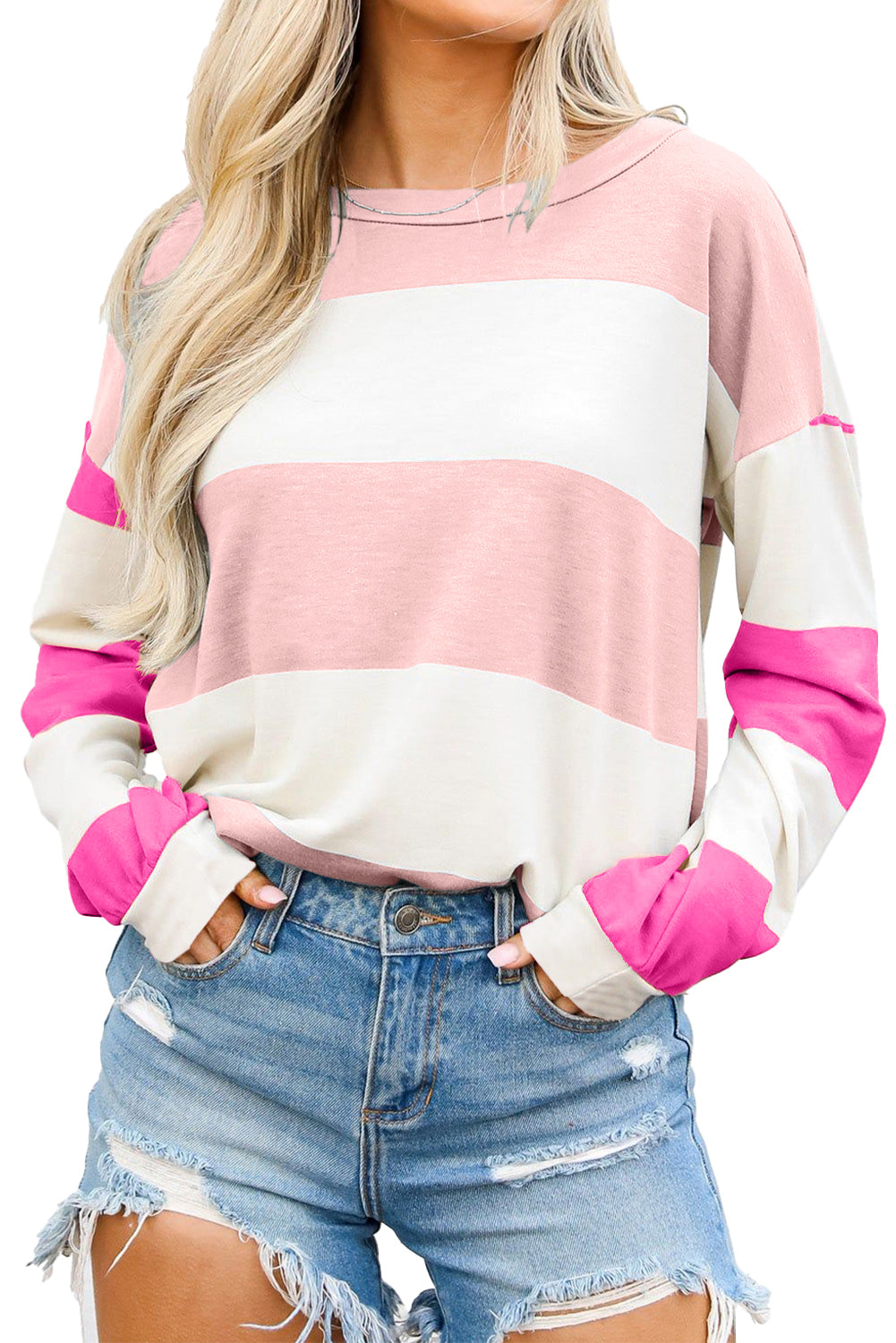 Rose Red Colorblock Drop Sleeve Top