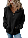 Black Zip-up Stand Neck Kangaroo Pocket Sweatshirt