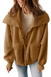 Brown Button Flap Pockets Collared Fleece Jacket - Cocoa Yacht Club