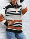 Contrast Striped Round Neck Long Sleeve Sweater - Cocoa Yacht Club