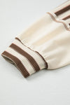 Khaki Striped Patchwork Oversized Pullover Top
