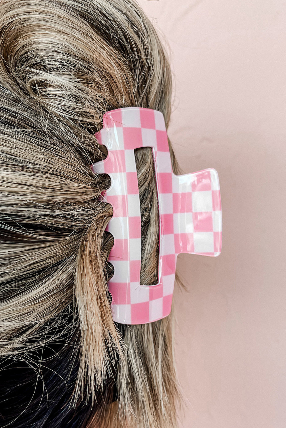 Black Checkered Print Hollow Out Hair Clip