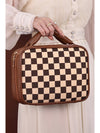 Black Checkered Multiple Compartments PU Leather Cosmetic Bag