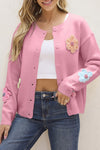 Knitted Floral Pattern Button Up Cardigan