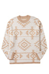 Apricot Plus Size Geometric Print Drop Sleeve Sweater