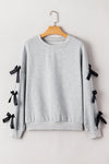 Light Grey Bowknot Long Sleeve Round Neck Sweatshirt