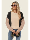 Double Take Texture Contrast Round Neck Long Sleeve T-Shirt