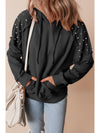 Black Stud Detail Kangaroo Pocket Drawstring Hoodie