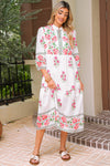 White Floral Print Loose Tiered Maxi Dress