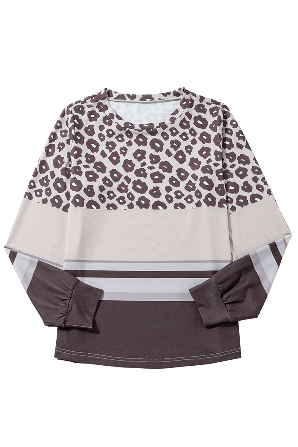 Brown Leopard Striped Color Block Long Sleeve Top