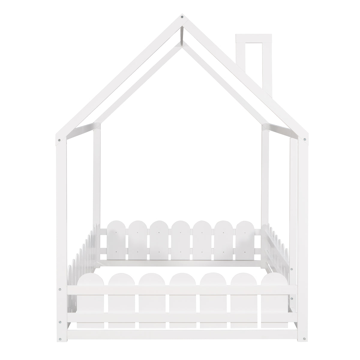 Cocoa Yacht Club Full Size Wood Bed House Bed Frame with Fence (White )