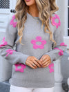 Angel Wings Flower Round Neck Long Sleeve Sweater - Cocoa Yacht Club