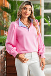 Bonbon Striped Collar Puff Sleeve Sweatshirt