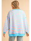 Pink Stripe Contrast Trim High Low Tunic Sweatshirt