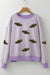 Purple Stripe Sequin Halloween Bat Patched Drop Shoulder Long Sleeve Top