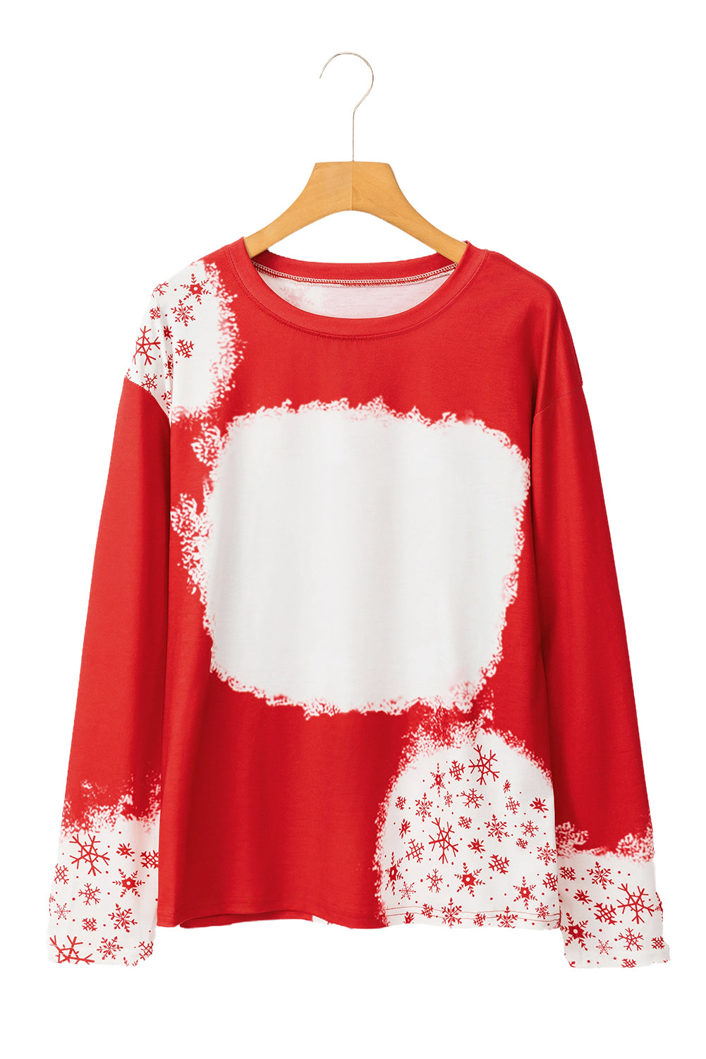 Fiery Red Snowflake Bleached Print Long Sleeve Top