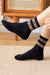 Black Leopard Double Stripe Crew Socks